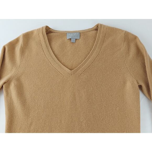 Pure Collection 100% Cashmere V Neck Sweater Tan Camel UK 10 US 4/6 Small - Picture 2 of 11
